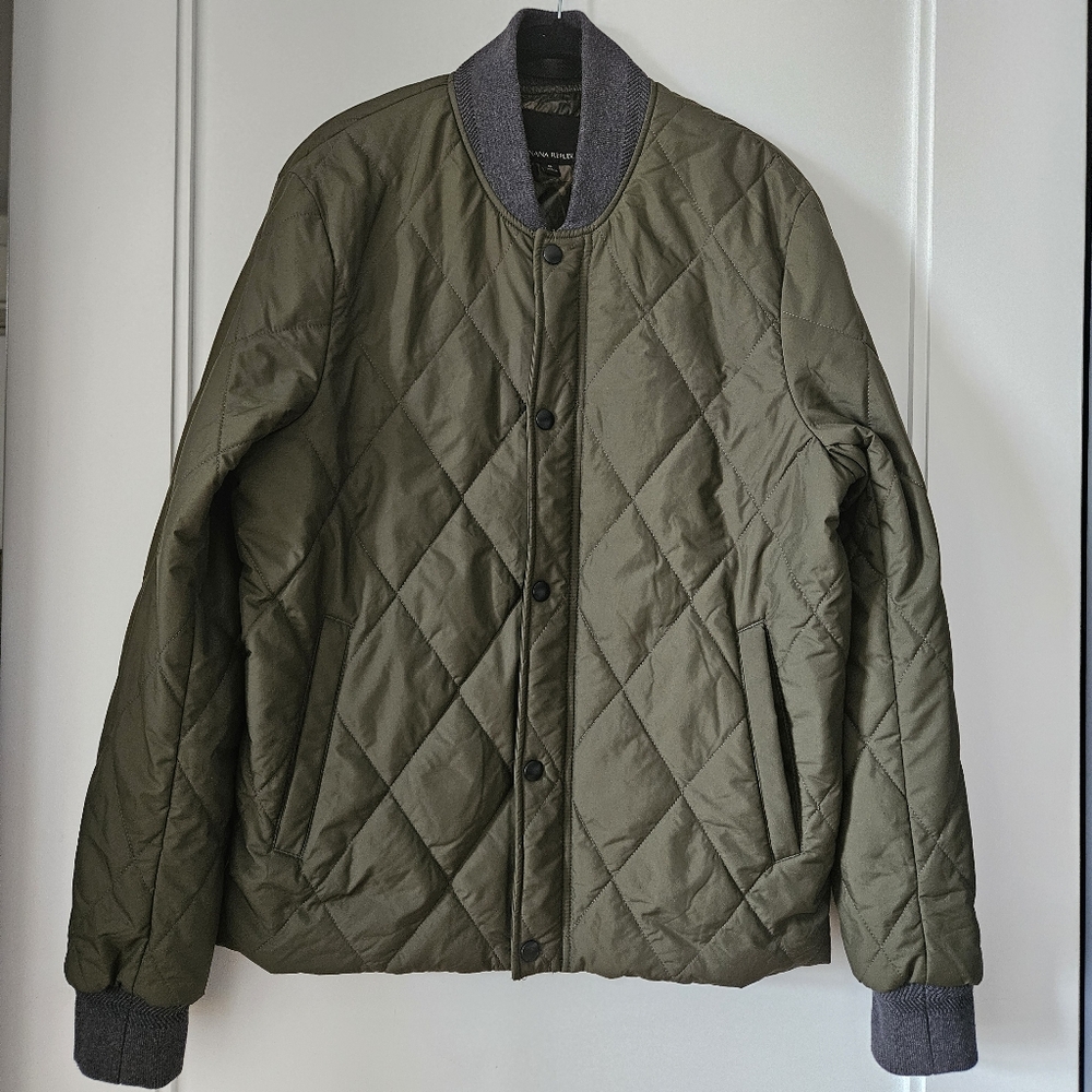 Banana Republic Men's Quilted Olive Green Bomber Jacket Small Water Resistant
